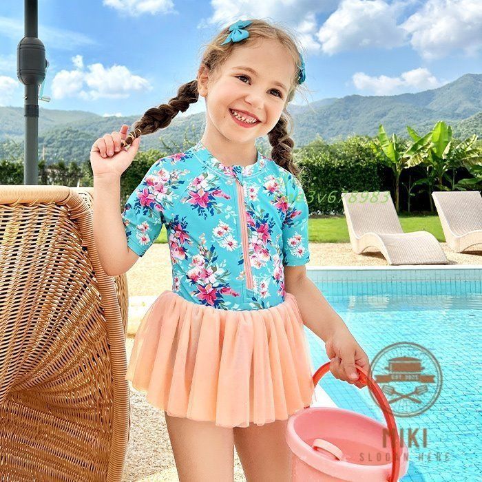 水着 ワンピース キッズ 女の子 半袖 スカート 日焼け防止 海 プール 体型カバー 水泳帽 ゴーグル スイムバッグ 黒 ラウンドネック スポーツ キッズ 水着 ワンピース 女の子用 女の子 水着 2025年 ワンピース