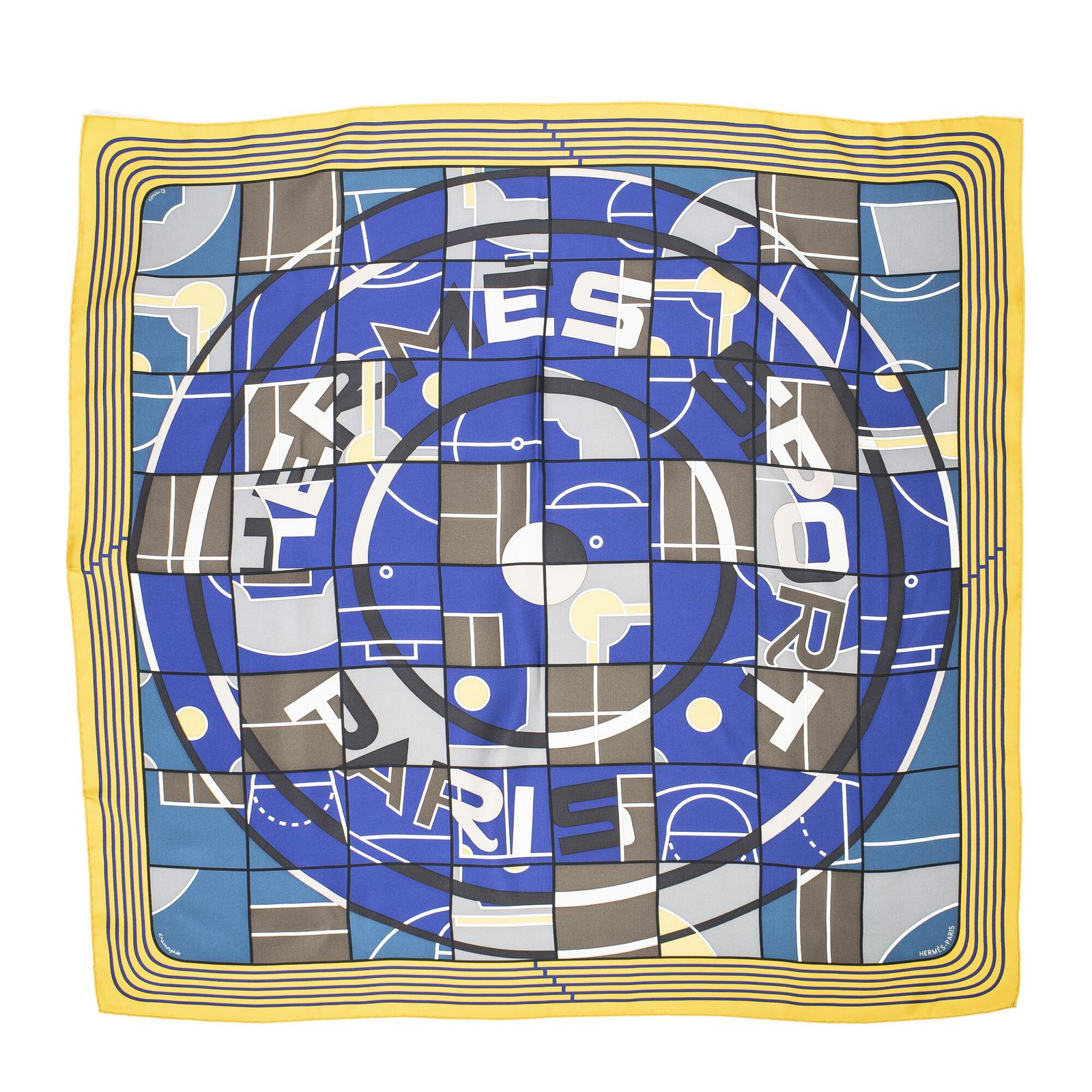 HERMES エルメススカーフ青 黄 ツイルシルクA