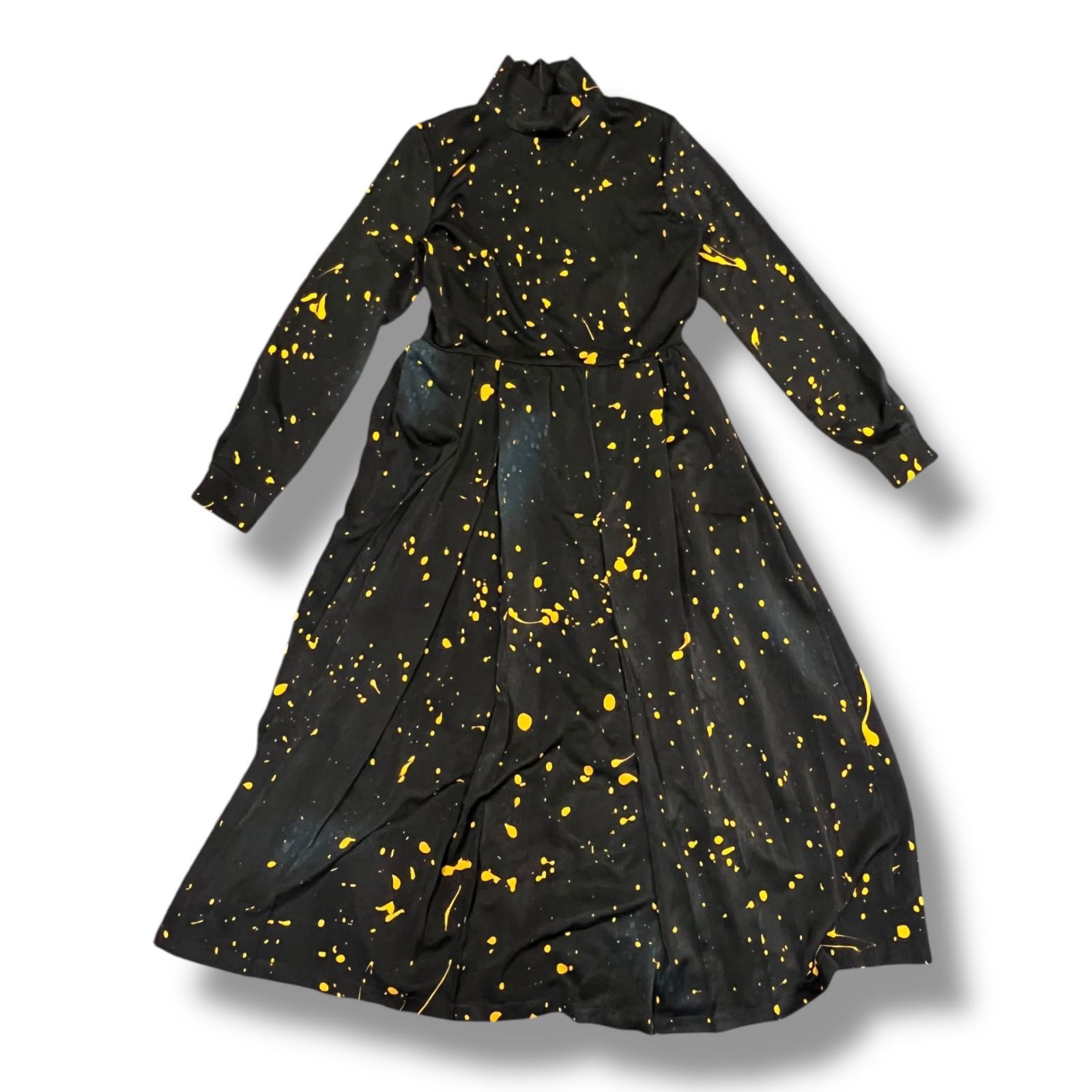 08sircus 24AW Hand paint bassen stand collar gather dress ペイントギャザードレス ワンピース ゼロエイトサーカス S24AW-DR01 ブラック 0 613A1