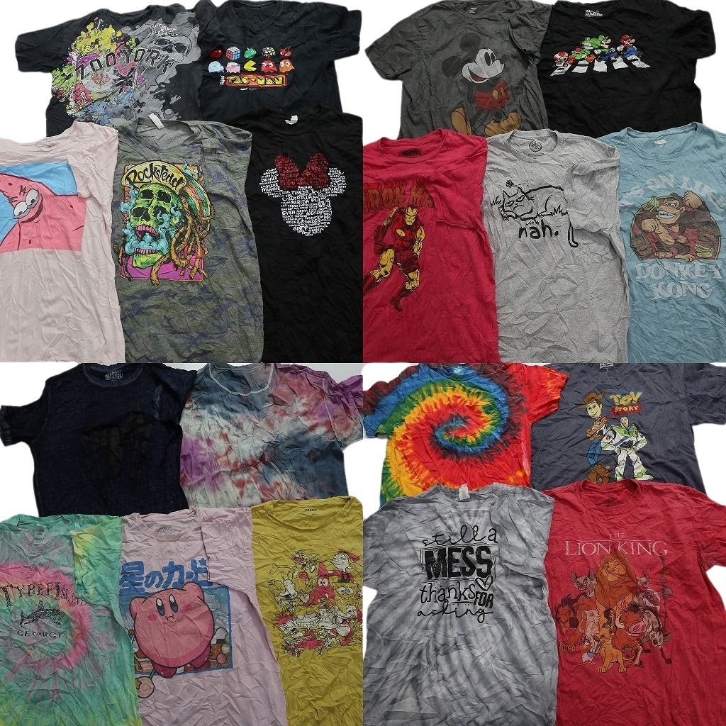 古着卸 まとめ売り カラーmix プリント 半袖Tシャツ 19枚 (メンズ L ) タイダイ キャラクター 映画 アニメ アメコミ スカル 大判 MS6056