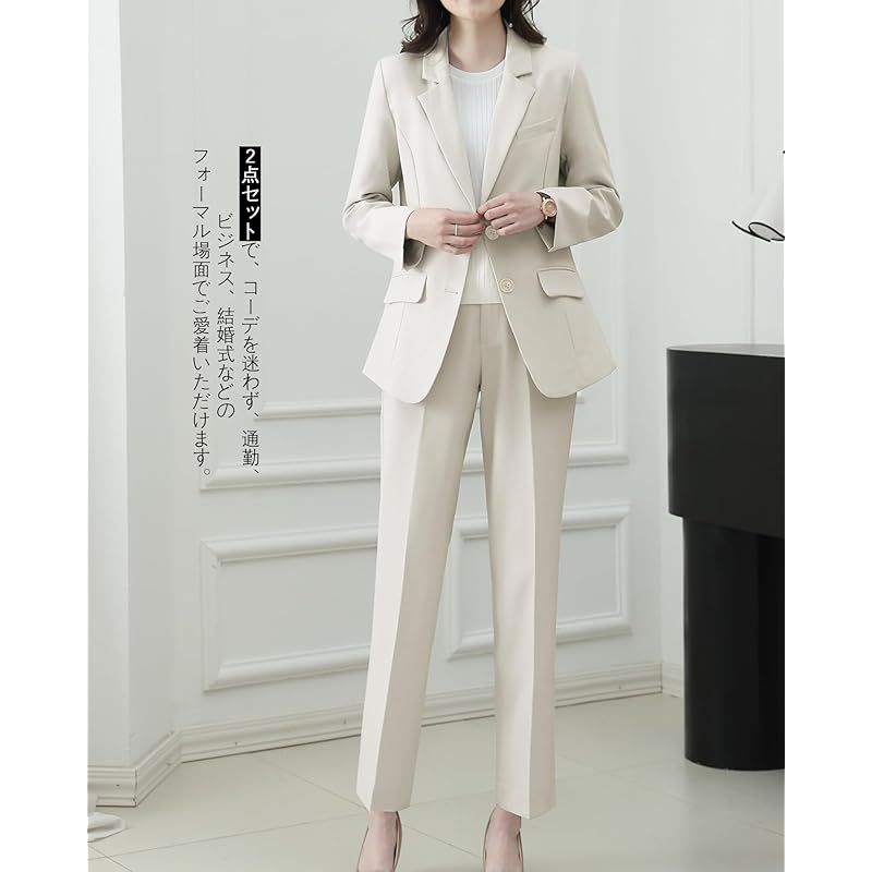 Yino イノ スーツ レディース セットアップ パンツスーツ 2点セット ジャケット ストレートパンツ ウエストゴム 洗える 着 せ おしゃれ フォーマル 通勤 入学式 卒業式 面接 通年 1
