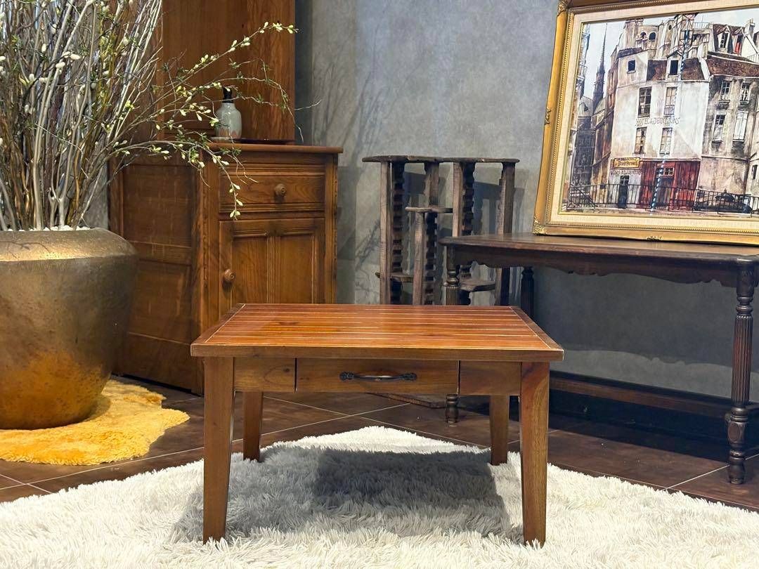 マホガニー天然木 センターテーブル ローテーブル 引き出し付き ブラウン IZ