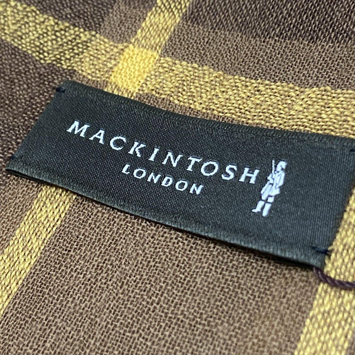 マッキントッシュロンドン ストール ショール - ダークブラウン×ベージュ×ダークイエロー チェック柄 フリンジ ウール