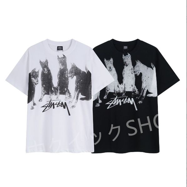 STUSSY ステューシー フロント胸にドーベルマンのプリント 男女兼用半袖Tシャツ