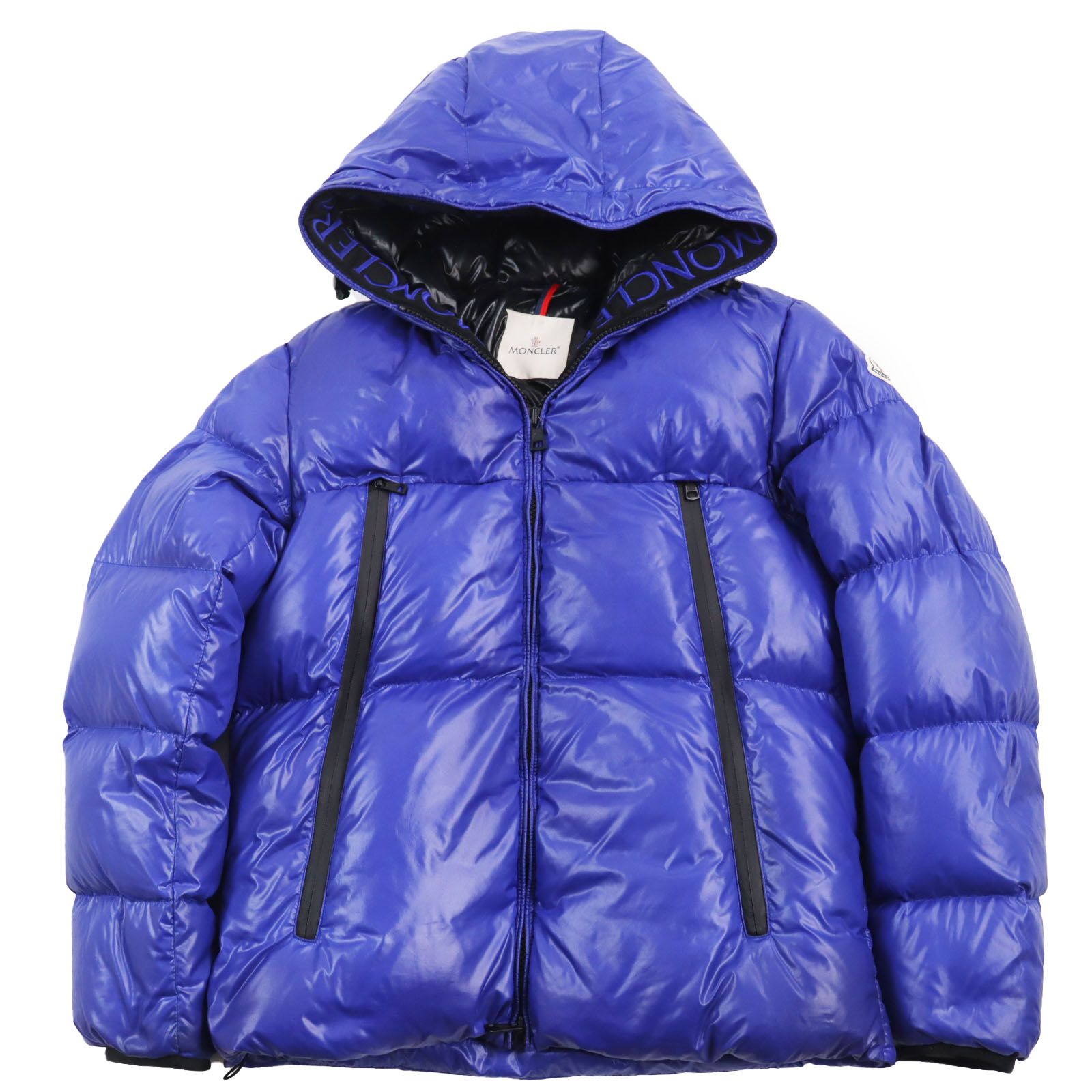 良品MONCLER モンクレール 20-21AW BARONNIES バロニーズ ロゴワッペン付き ロゴ刺繍入り フーデッドダウンジャケット ブルー 3 正規品 メンズ