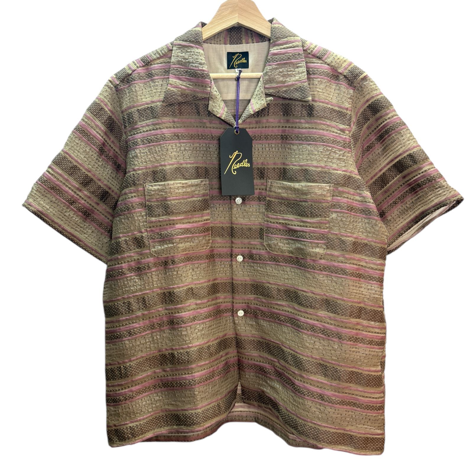 サイズL ニードルズ Needles 24SS S S ONE-UP SHIRT - PE CU N C R CHIFFON STRIPE JQ． シアーシャツ OT145 8065000209282