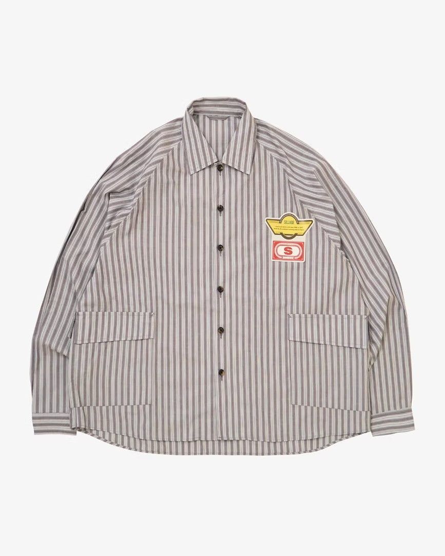 Sillage シアージ big pocket overshirt dead stock gray stripe ビックポケット オーバーシャツ グレイ ストライプ