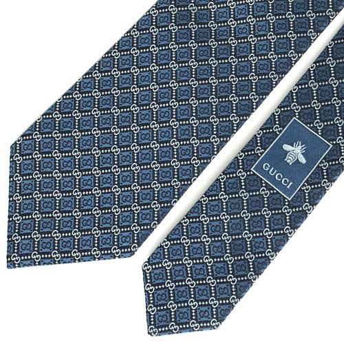 【現行】グッチ 高級ネクタイ ビー チェック柄 ダークグレー グッチ GUCCI ネクタイ レギュラータイ GG柄 菱形格子柄