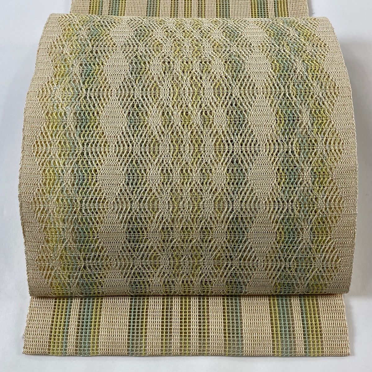 名古屋帯 美品 秀品 夏帯 八寸名古屋帯 幾何学模様 金糸