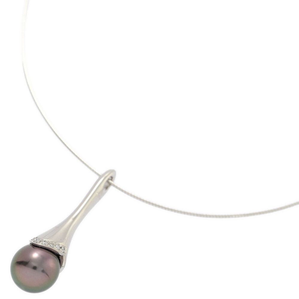 0.07ct|1P 黒蝶真珠|クロチョウ|タヒチパール|パール ダイヤモンド ネックレス ペンダント|K18WG-10.0g|ホワイトゴールド ♀ N レディース 581041