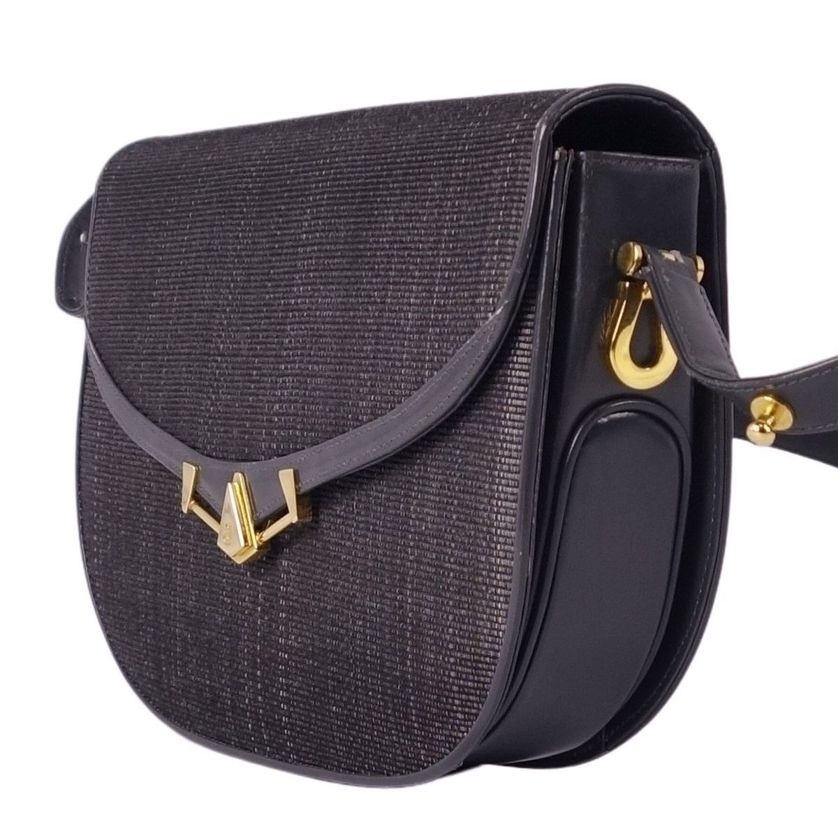 コンテス comtesse ハンドバッグ - ホースヘアー×レザー ネイビー 美品