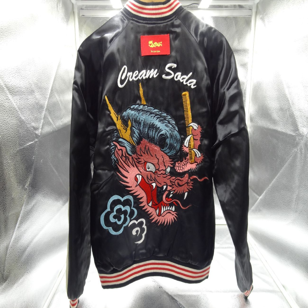 クリーニング済 CREAMSODA ピンクドラゴン リーゼントドラゴン スカジャン Mサイズ リバーシブル 着丈60 袖丈60 肩幅43