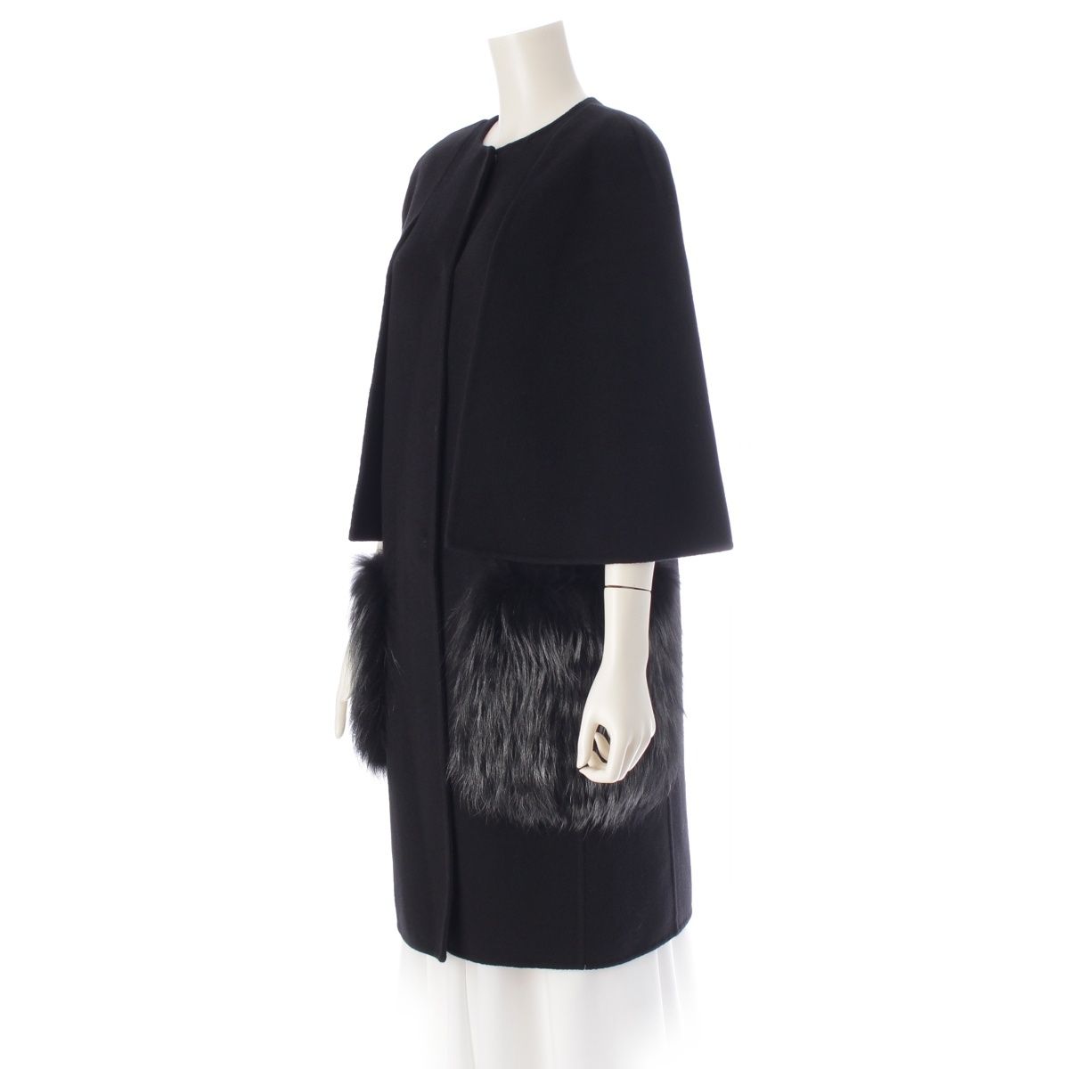 美品　FENDI フェンデイ　ケープコート　フォックスファー付き 40106-23738-4-1w.jpg