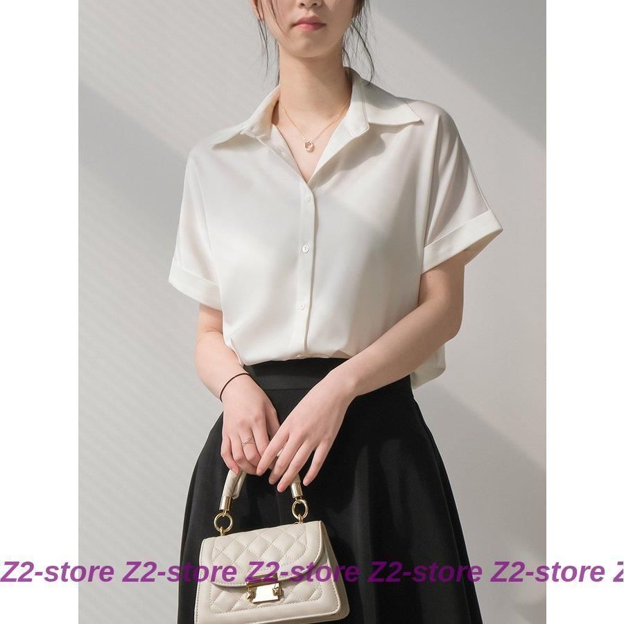ブラウス レディース 夏 シフォン シャツ 半袖 襟付き オフィスシャツ トップス フォーマル きれいめ ゆったり シンプル 折り返し袖 通勤OL おしゃれ 夏服 ブラウス レディース 夏 シフォン シャツ 半袖 襟付き オフィス