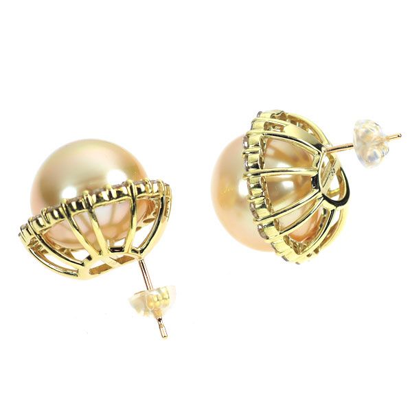 K18YG ゴールデンパール ダイヤモンド ピアス 径約 10.6mm D0.28ct
