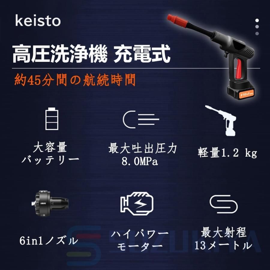 高圧洗浄機 2024 充電式 コードレス 8.0MPa 水道直結 自吸タイプ バッテリー併用 洗車 強力噴射 高水圧 業務用 家庭用 大掃除 掃除 高圧洗浄機 2024 充電式 コードレス 8.0MPa 水道直結 自吸タイプ