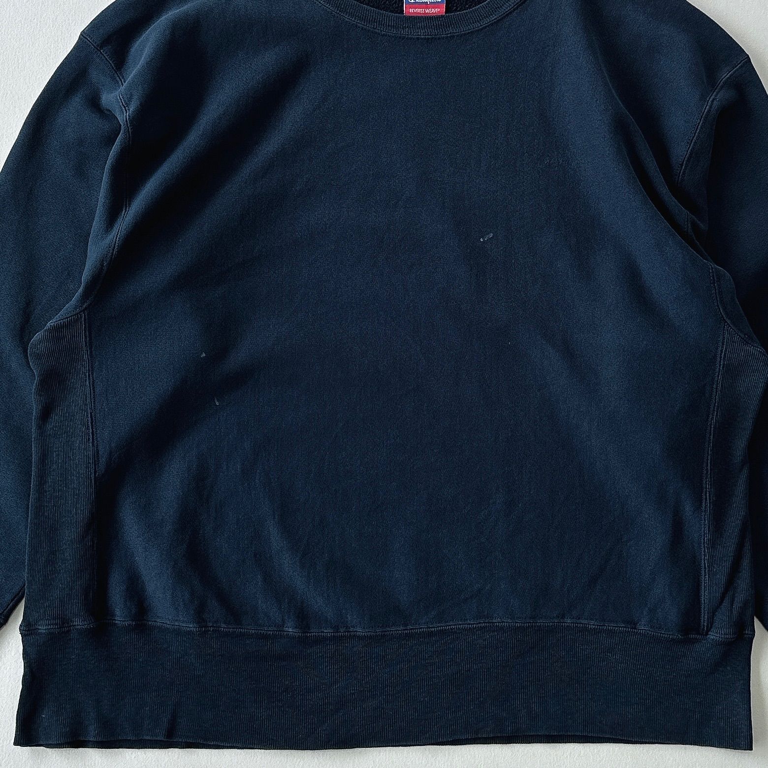 [希少 REVERSE WEAVE]MINT USA SWEAT目無 袖目無 USA製 90s Champion Reverse Weave Sweatshirt 水色 M 刺繍タグ