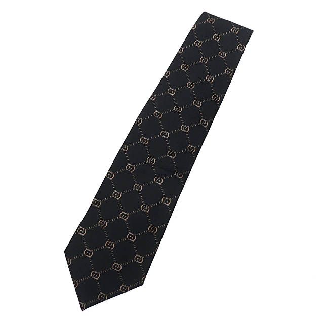グッチ GUCCI GG スプリーム シルク ネクタイ 黒 ブラック ブランド古着ベクトル 中古AA241029