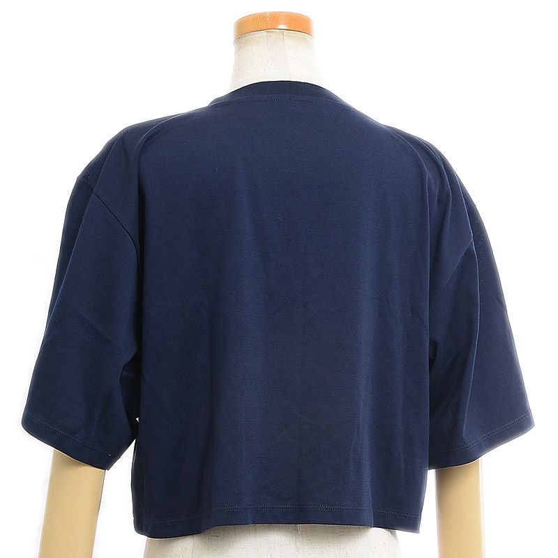 CELINE クロップドTシャツ ネイビー セリーヌ クロップド Tシャツ コットン ネイビー/ホワイト L