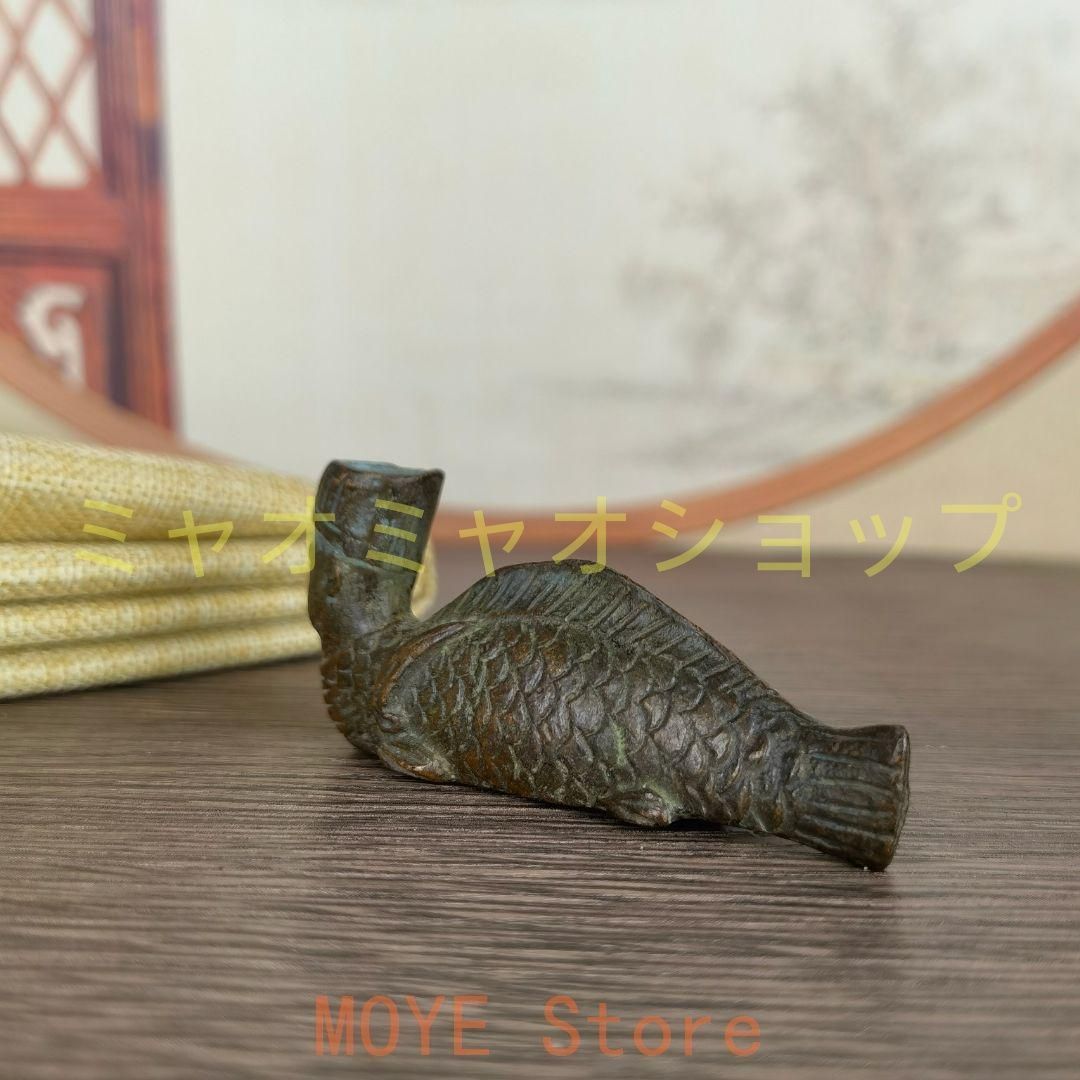 銅製 人首魚身筆棚 文鎮 書道具 文房具 工芸品 美術品 置物 かわいい