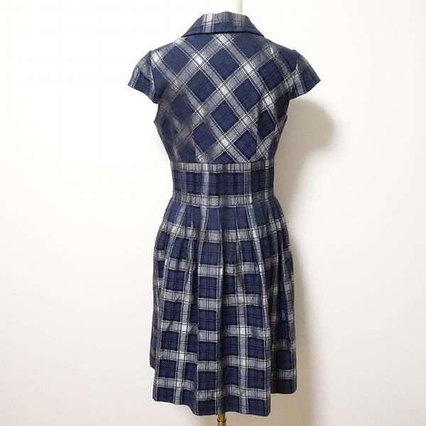 snc ルネ Rene TISSUE ワンピース 36 紺 シルバー 半袖 チェック
