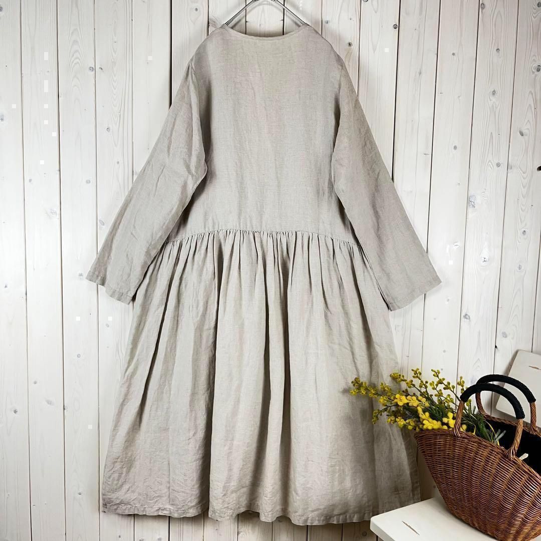 ネストローブ*nest robe*リネンカシュクールワンピース 麻100％