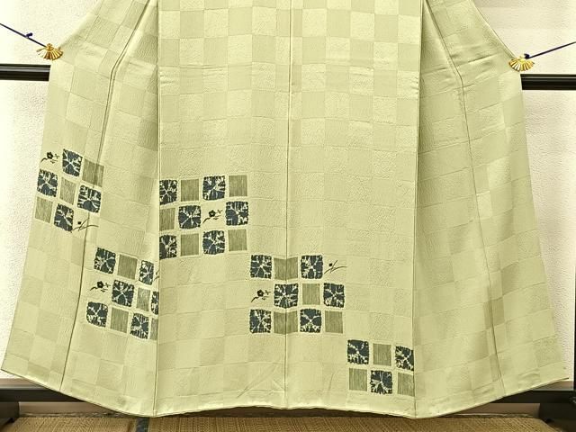 平和屋着物○訪問着 刺繍 花松文 銀糸 胴抜き仕立て 正絹 逸品 AABB0068zg