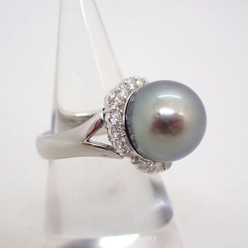 超激安安いPt900 プラチナ リング パール 南洋真珠11.2mm ダイヤモンド0.43ct 大粒 取り巻き デザイン 指輪 12号 プラチナ