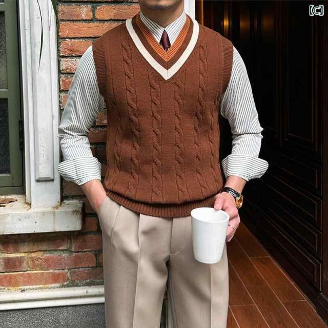 M メンズ 服 シンプル ファッション オシャレ 大人 かっこいい 大きいサイズ ストリート 紳士服 ニット ノースリーブベスト 秋冬 ベストカレッジ セーター KARIMZIABAT_FR