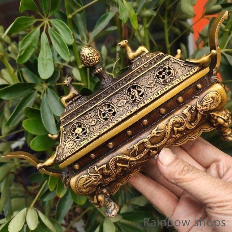 銅 細工 双羊争輝香炉 蔵炉 香道具装飾品 工芸品 置物 新品未使用】銅 細工 双羊争輝香炉 蔵炉 香道具装飾品 工芸品