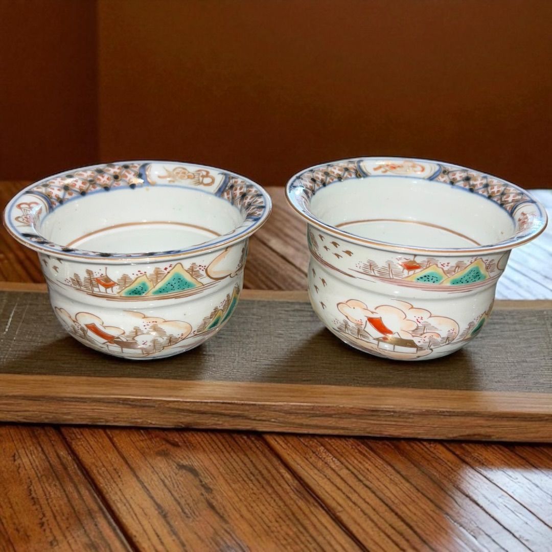 古伊万里鉢 明治時代 向付 色絵 家屋 風景画 小鉢 アンティーク