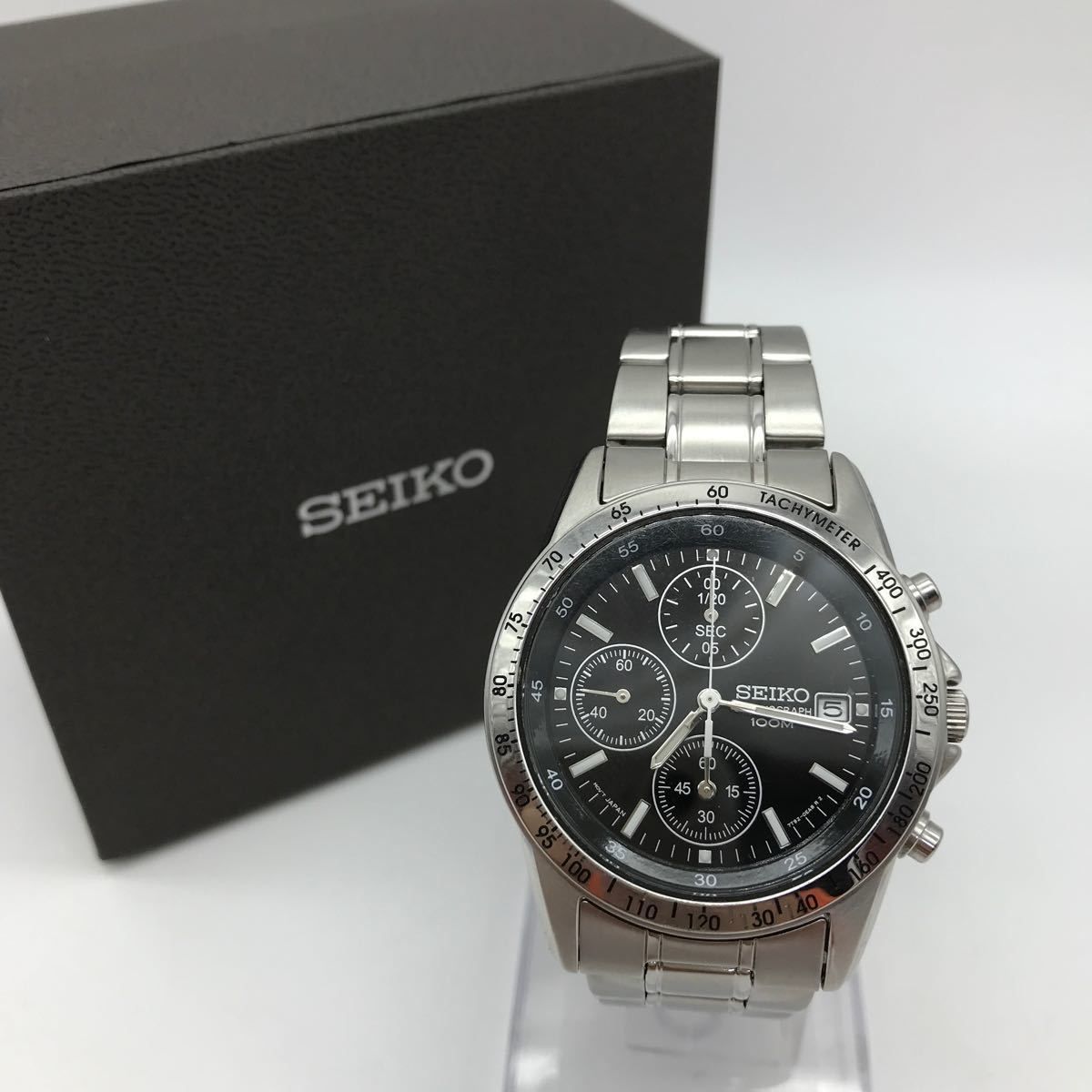 SEIKO セイコー クロノグラフ 7T92-0DW0 腕時計 黒文字盤 箱付き