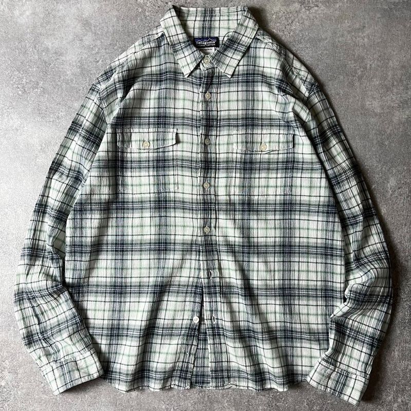 11年製 Patagonia チェック オーガニック コットン 長袖 シアサッカー 