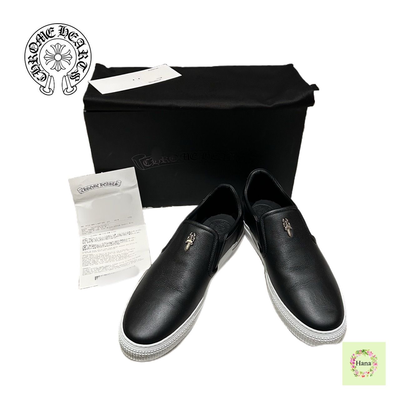 CHROME HEARTS クロムハーツ サイズ41 SHOE SNEAKER CH SLIP ON ダガー装飾 レザー スニーカー スリッポン ブラック メンズ 保証書無修正 プレゼント