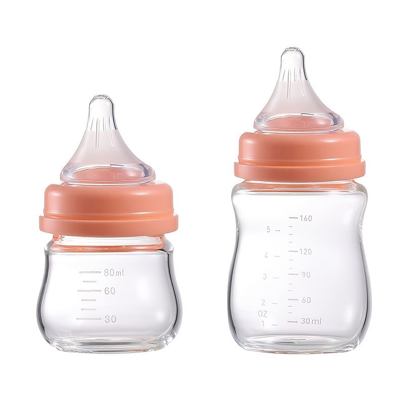 FDBTL ガラスベビーボトル、6オンス、広ボア、授乳に近い新生児0M+、ハンドルレス、ピンク