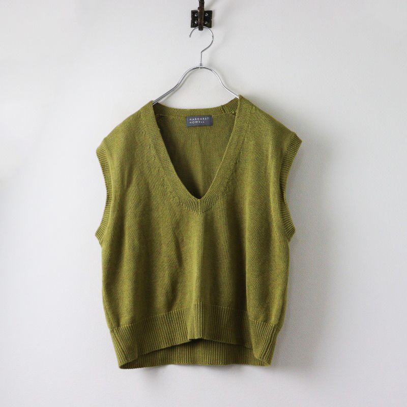 2025SS マーガレットハウエル MARGARET HOWELL COTTON LINEN VEST 2|オリーブ ジレ Vネック リネン混 ノースリーブ 2400014418248