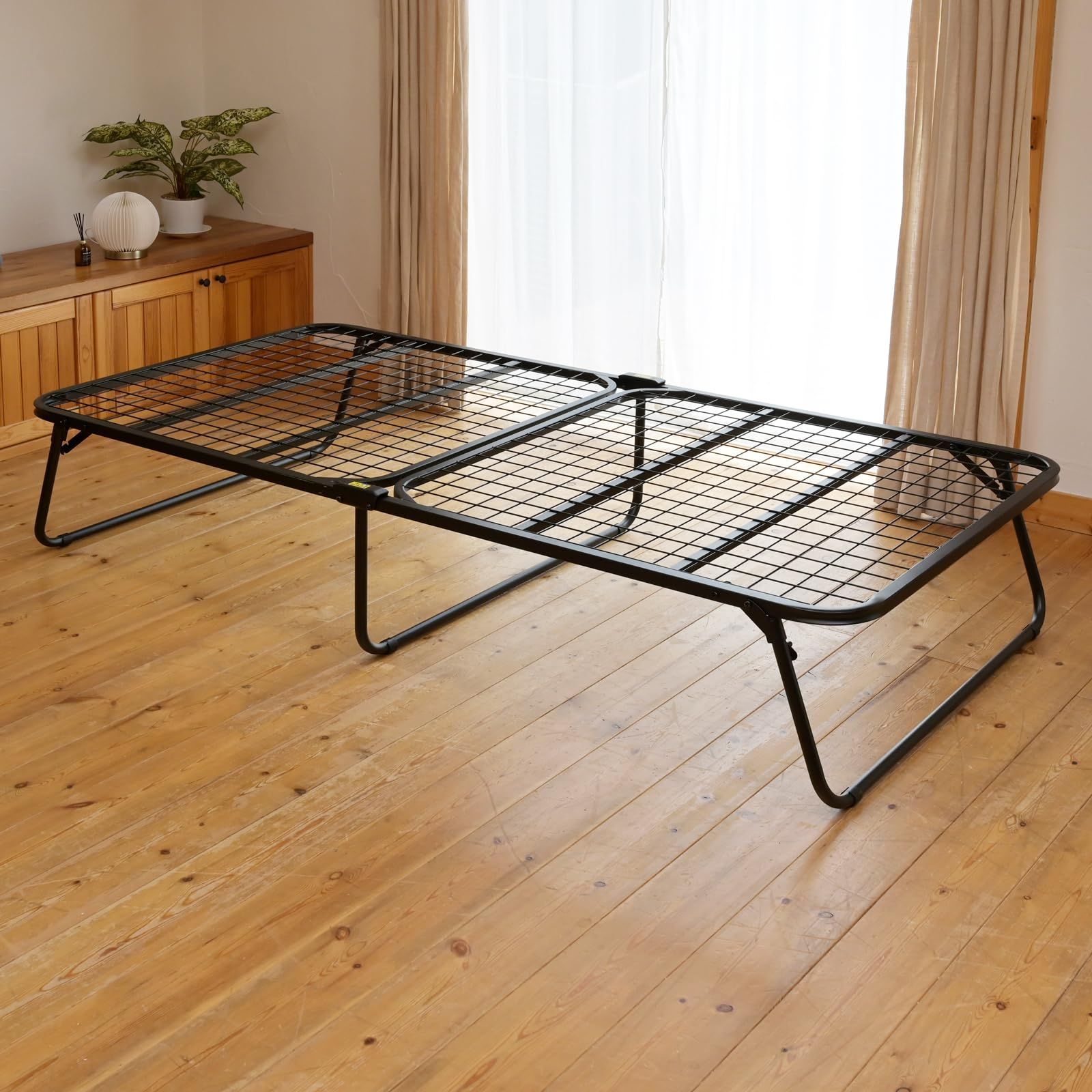 耐荷重200kg 完成品 シングル ベッドフレーム 幅97×奥行195×高さ36cm 折り畳みベッド メッシュ 通気性 パイプベッド ベッド 組立不要 一人暮らし 山善 YAMAZEN マットブラック MF-97195 MBK