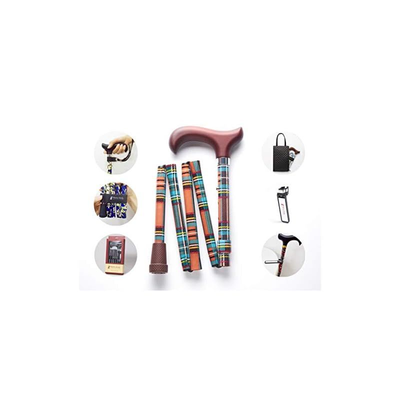 ♥ コンボセット Merry Sticks メリースティックス | 折りたたみステッキ|つえぶくろ - ステッキクリップホルダー付き|杖|タータンチェック オレンジ 0