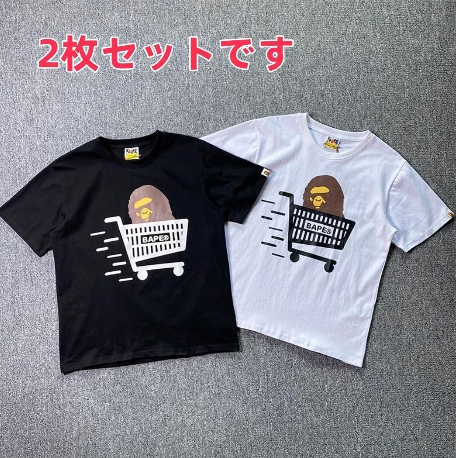 新品a bathing ape tシャツ アベイシングエイプ bape T 半袖 猿 男女兼用 黑+白 2枚 - メルカリ