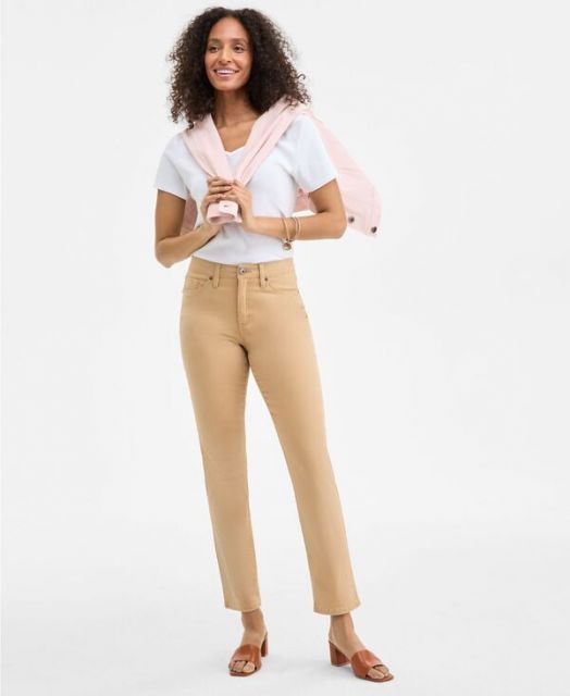 【送料無料】 スタイルアンドコー レディース デニムパンツ ボトムス Women's Straight-Leg High Rise Twill Pants Natural Camel