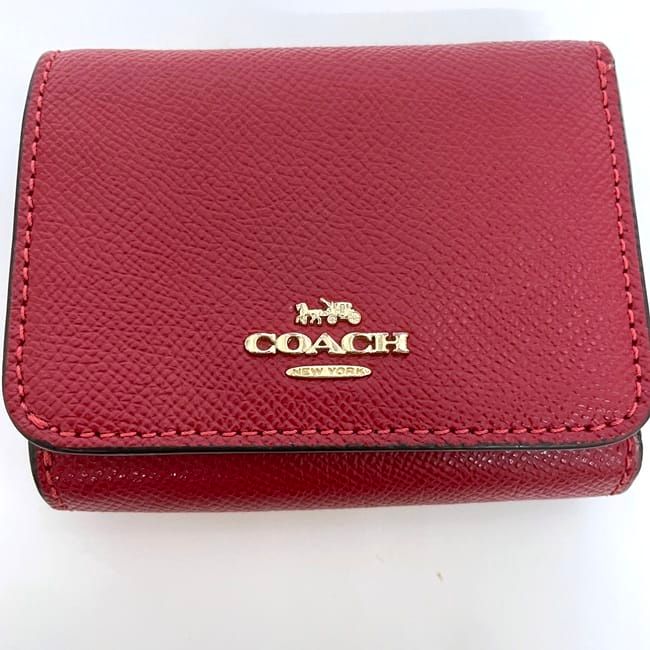コーチ 三つ折り 財布 レッド F37968 美品 レザー 中古 COACH