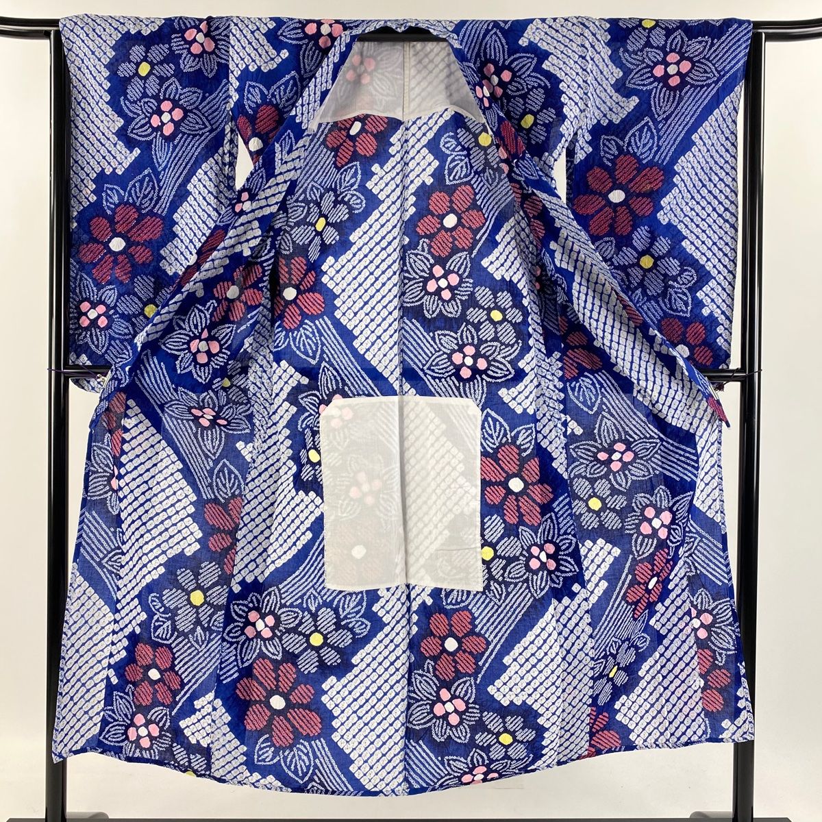 夏着物 浴衣 有松鳴海本絞り 椿の花模様 紺藍色 K-5180 浴衣