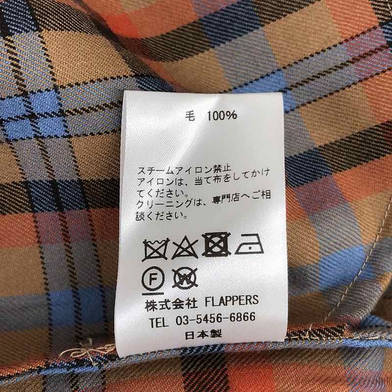 美品*ティッカ ウール シャツワンピース バンドカラー グレー系 チェック柄 美品*ティッカ ウール シャツワンピース バンドカラー グレー系