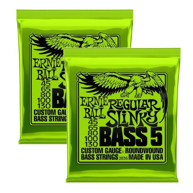 《2セット販売》ERNIE BALL 2836 Regular Slinky Nickel Wound 5-String Electric Bass Strings 45-130 Gauge 5弦用 エレキベース 弦 【ゆうパケット】
