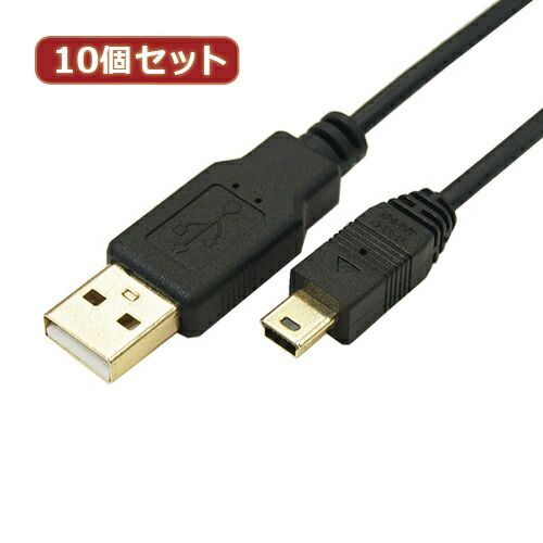 変換名人 10個セット 細USBケーブルAオス-miniオス 3m USB2A-M5|CA300X10