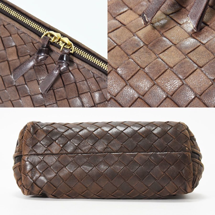 【中古BC】 Bottega Veneta ボッテガヴェネタ イントレチャート 小物入れ コスメポーチ マルチケース ブラウン レザー メンズ  レディース