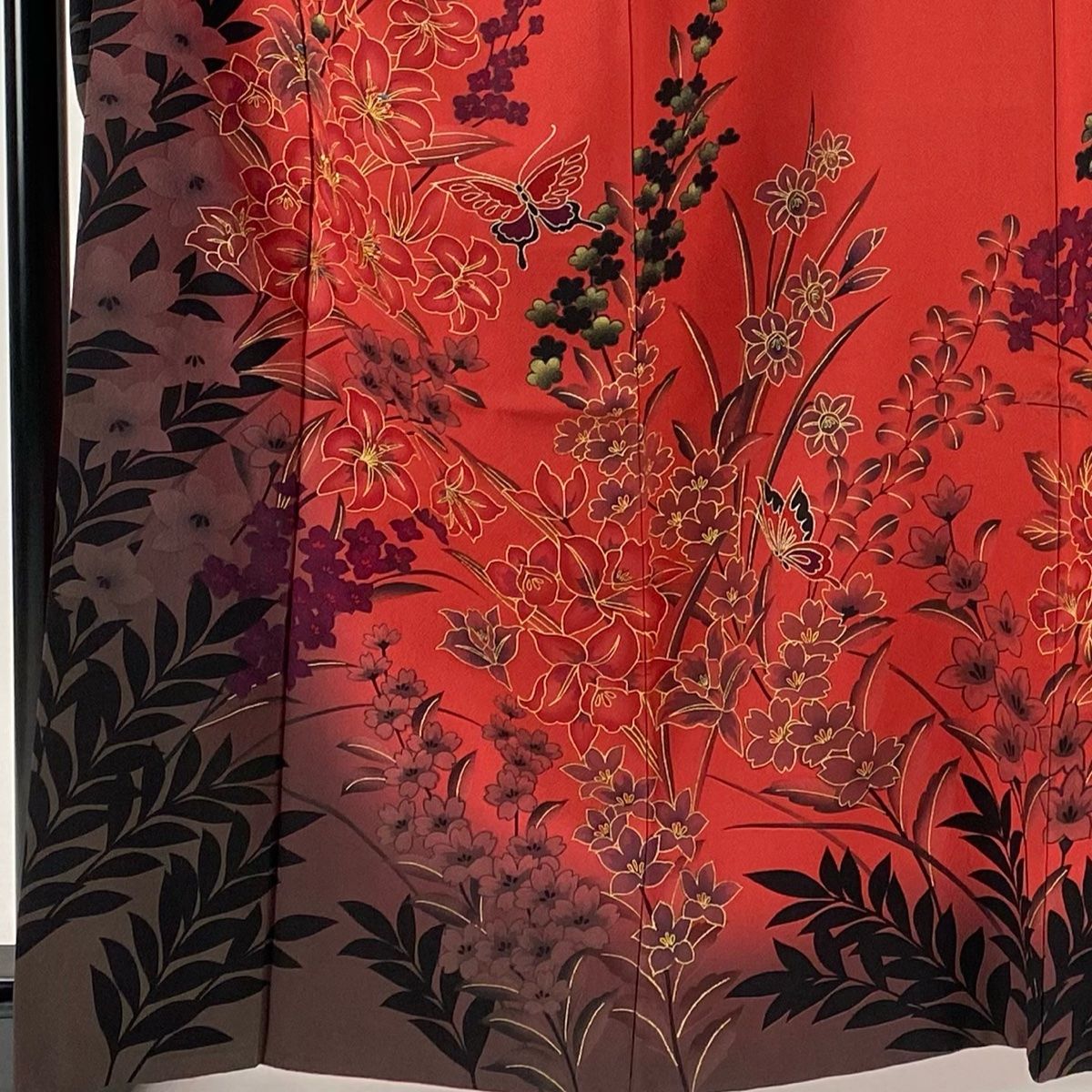 ■E4124■美品■紅海老茶色　花尽くし　京友禅　袷　振袖　丈166 裄68 □E4124□美品□紅海老茶色 花尽くし 京友禅 袷 振袖 丈166 裄68