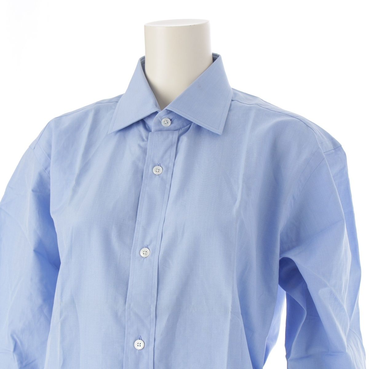 【古着】HERMES ライトブルー ワイシャツ セリエボタン フランス製 エルメス】Hermes セリエボタン ロゴ刺繍 ロングシャツ ブラウス