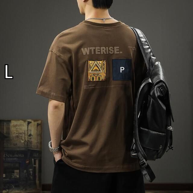 [L]メンズ ファッション 服 オシャレ シンプル 大人 かっこいい 大きいサイズ ストリート 紳士服 夏 エスニック プリント 半袖 T シャツ 厚手 綿 ラウンドネック