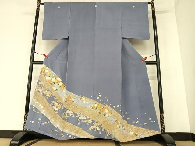 平和屋着物●創業460年 千總 色留袖 駒刺繍 流水草花文 金彩 高島屋扱い 正絹 AABA0268zg